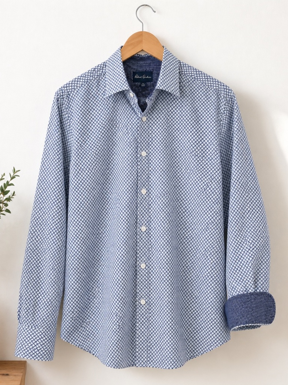 Robert Graham Blue Micro Print Button Up‎ Shirt Flip Cuff Contrast Trim
